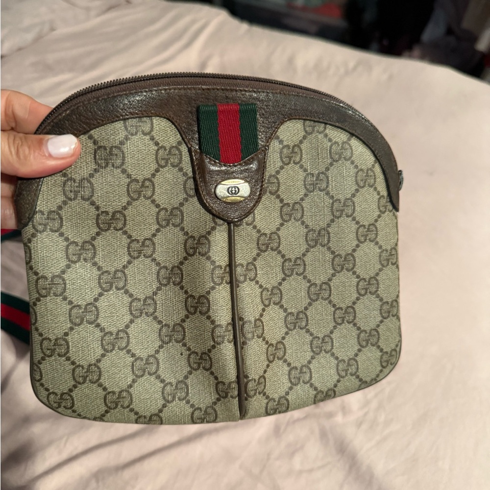 Gucci Monogram Beige and Brown Shoulder Bag